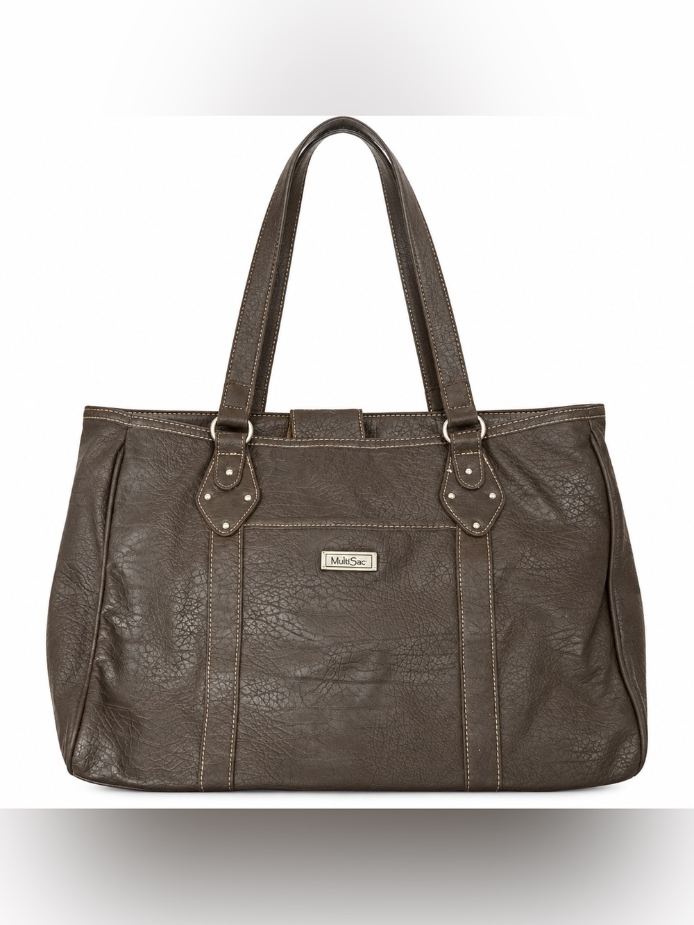 MultiSac Brown Faux Leather Shoulder Tote | Large Everyday Work Bag